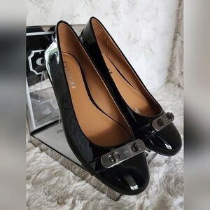 Coach Black Patent Flats with Metallic Detail